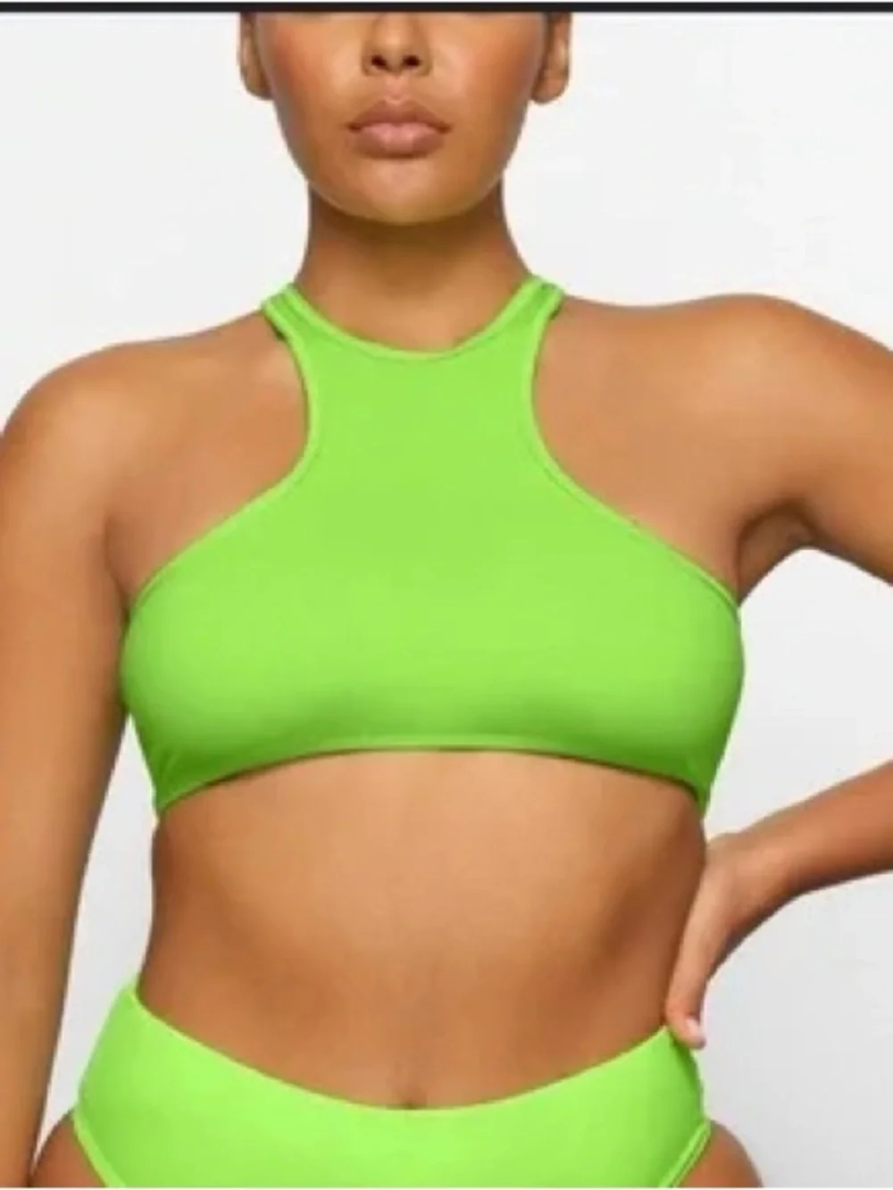 Skims Recycled Swim High Neck Racerback Top NWT Neon Green Size 2X